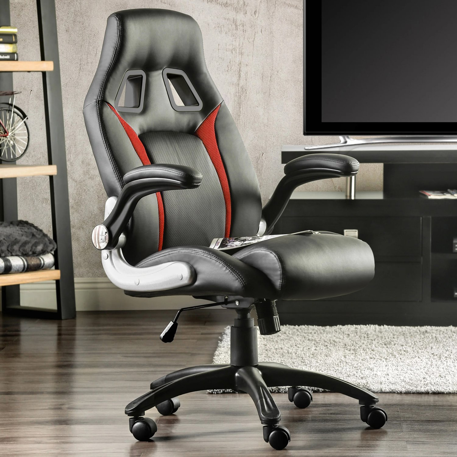 Furgle PU Leather Executive Office Desk BlackRed